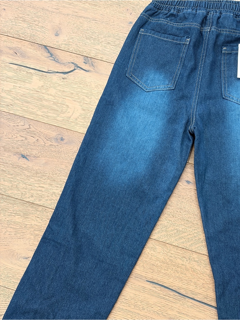 Kids Dark Blue Denim Jogger Pants with Drawstring - Picture 5 of 5